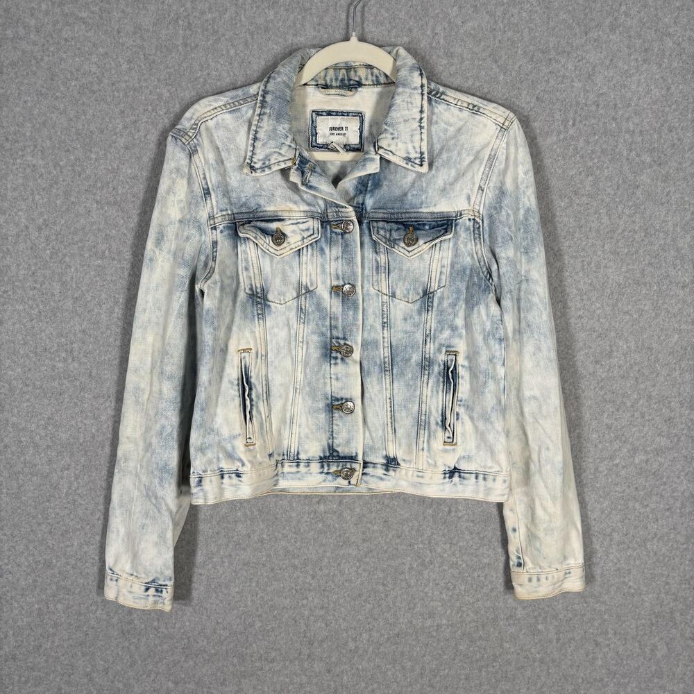 Forever 21‎ Acid Wash Distressed Jean Jacket Small Denim Destroyed 90s Punk **